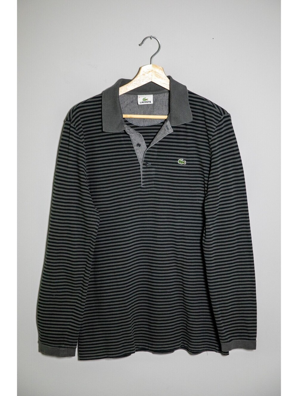 Lacoste Rugby Long Sleeve Sweater Shirt Striped Gray - Men's Small